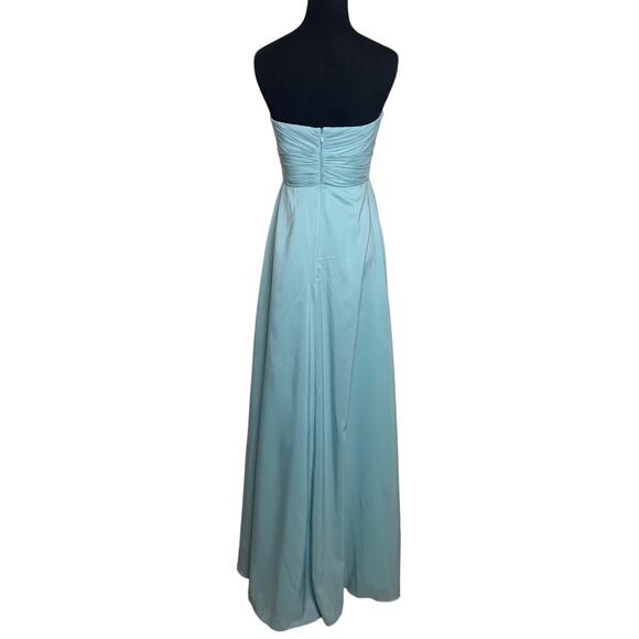 Mikael Aghal ice blue strapless chiffon long formal evening gown dress size 0 - Picture 2 of 14